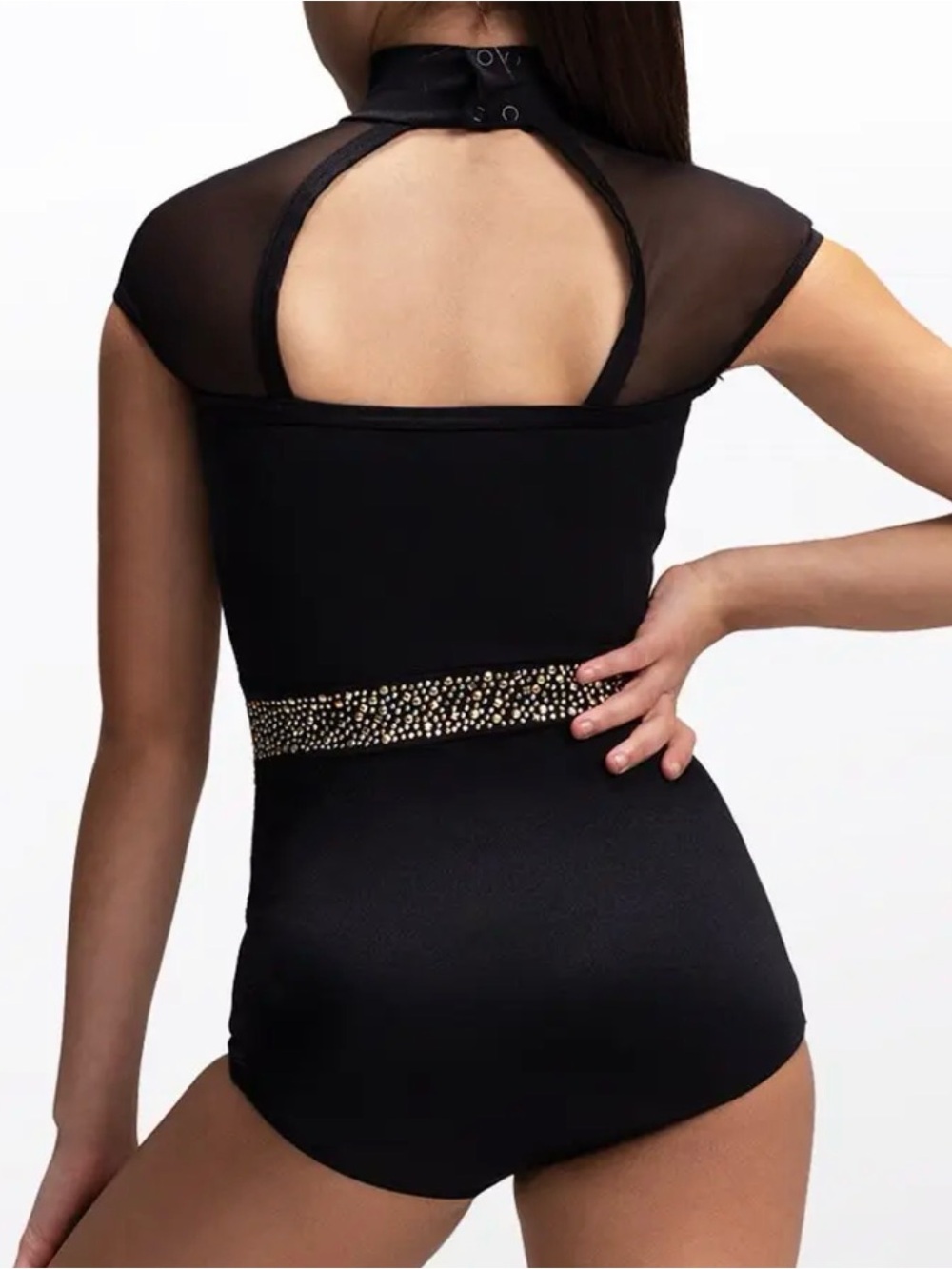 Weissman Black One-Piece Bodysuit with Gold Stud Embellishment - Picture 2 of 5